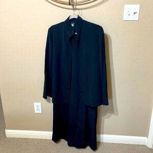 Michael Boris black silk suit - top S, wide leg bottoms M